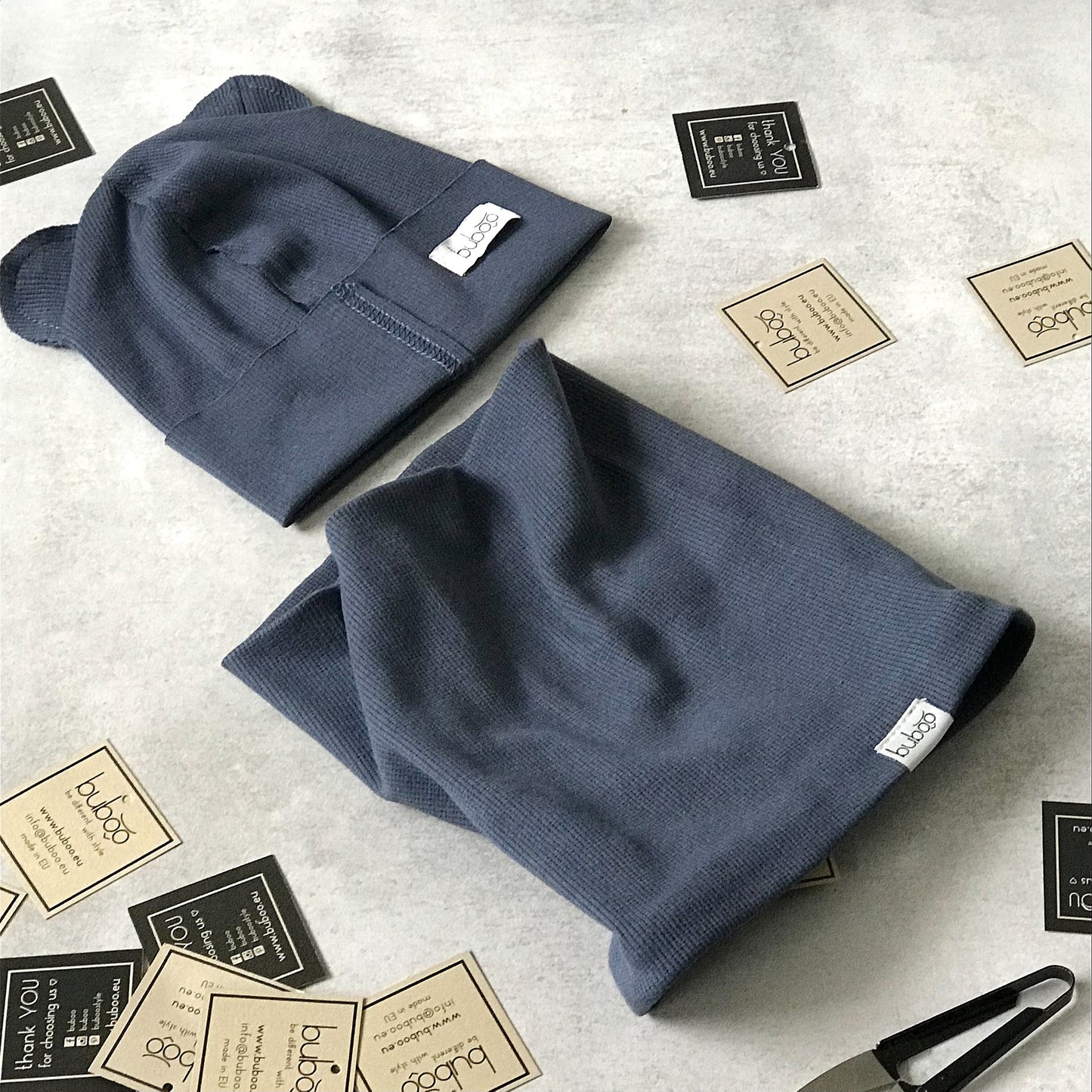 BEAR Cotton Baby Beanie with Teddy Ears – Blue | Ribbed One Layer Hat – BUBOO