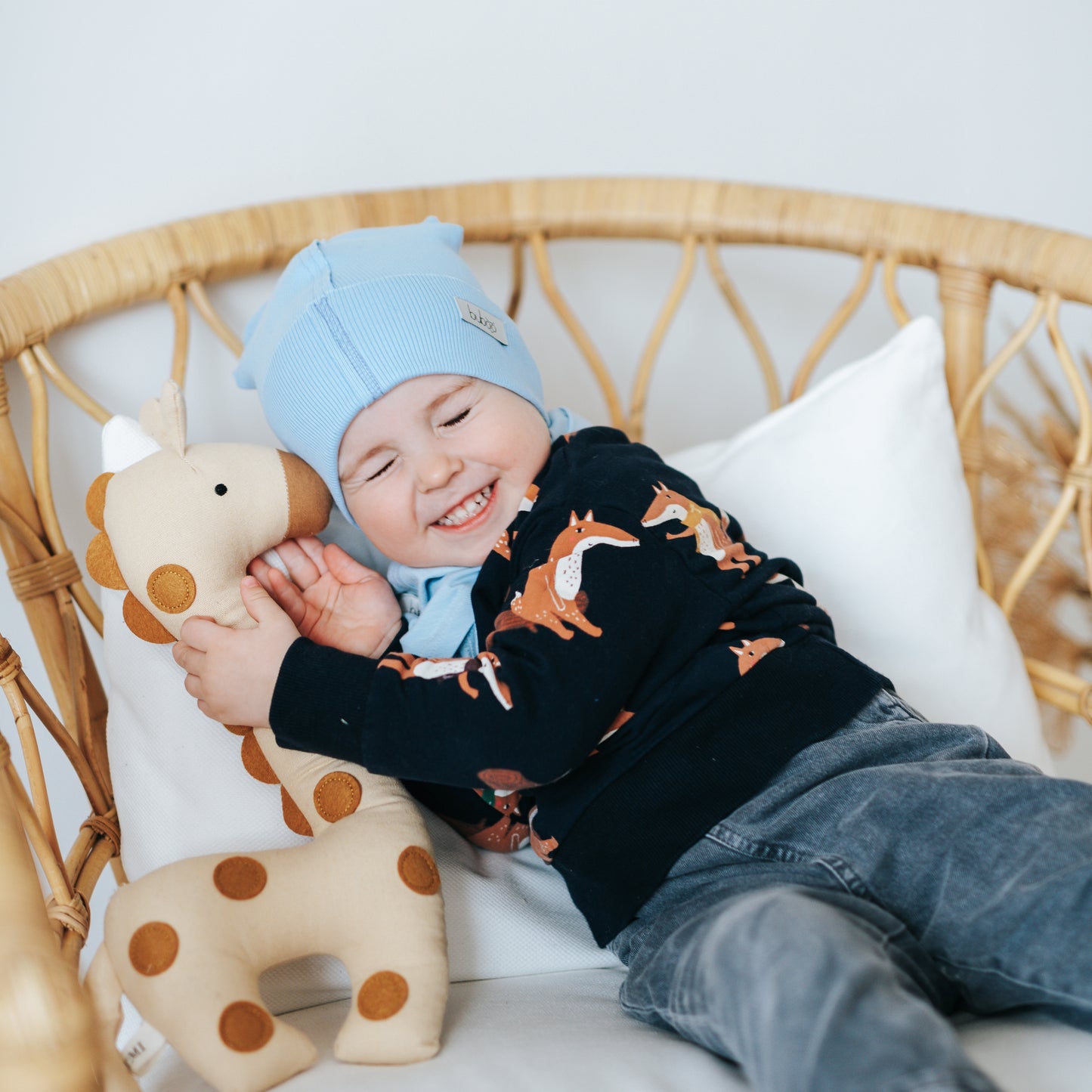 BEAR Cotton Baby Beanie with Teddy Ears – Cloud | Ribbed One Layer Hat – BUBOO
