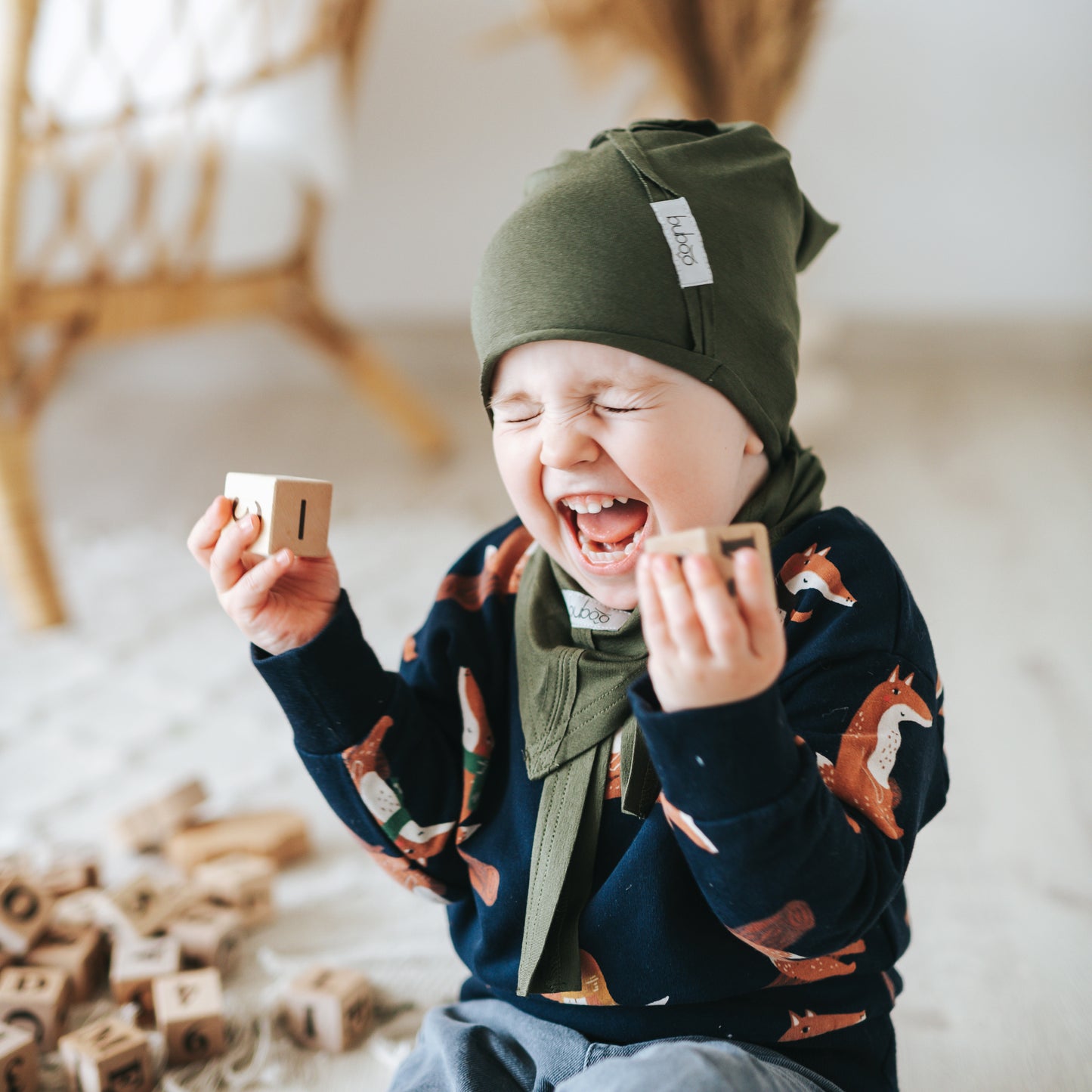 Kids thin cotton beanie UPSIDEDOWN – Khaki