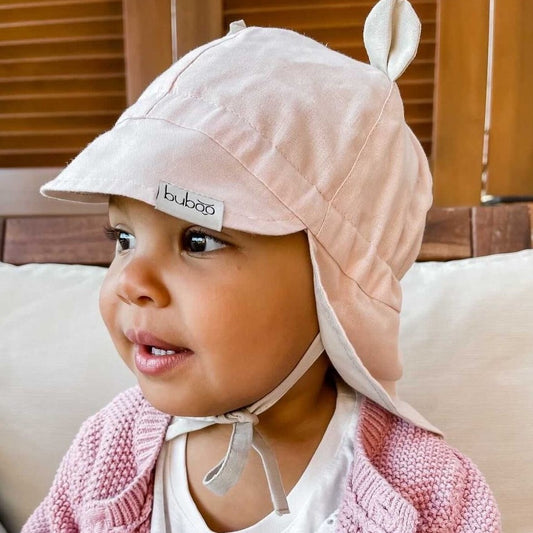 BEAR summer kids beanie with visor  laces and neck protection (100% cotton) - blush powder
