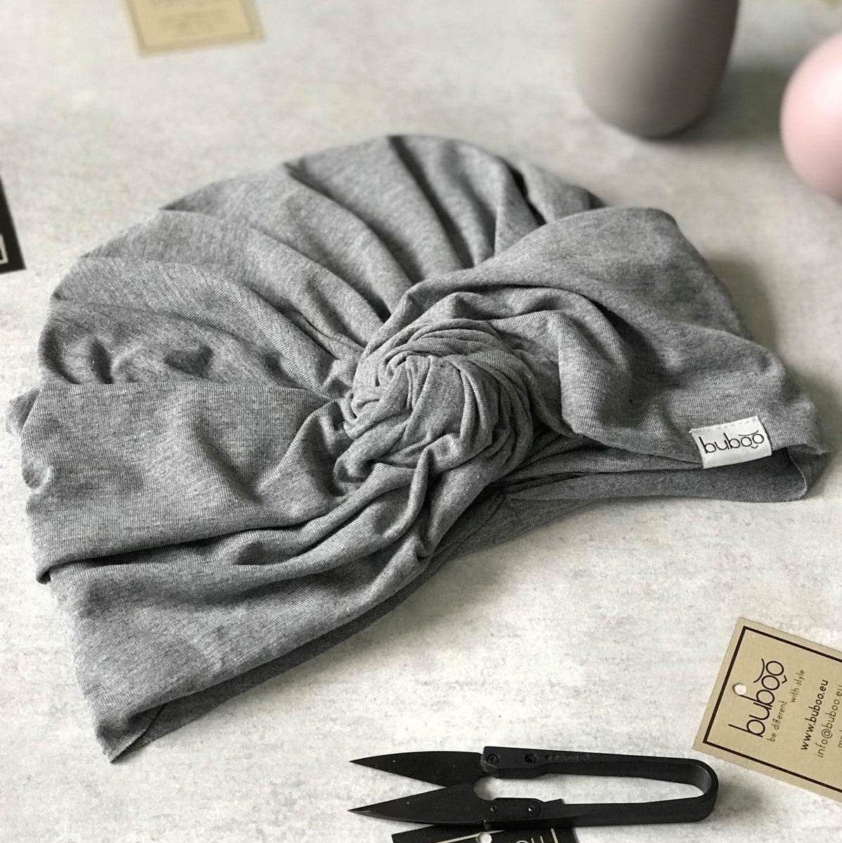 Summer thin beanie turban KNOT - Grey dandelion