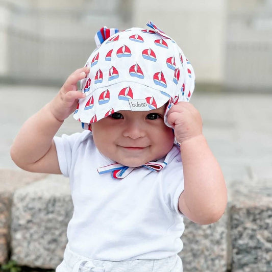 BEAR summer kids beanie with visor  laces and neck protection (100% cotton) - ship