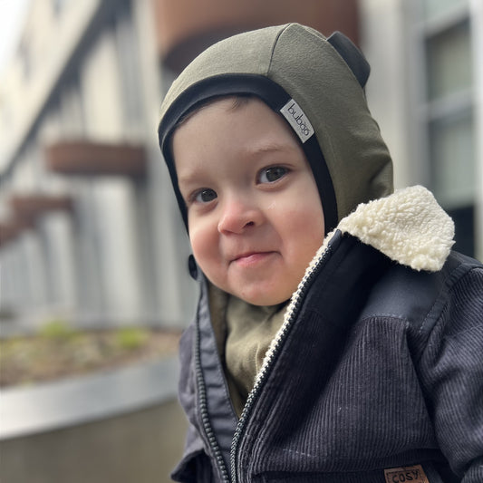 BEAR Cotton Kids Balaclava – Chaki | Spring/Autumn Helmet Hat – BUBOO