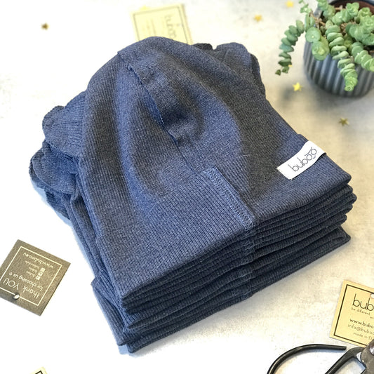 BEAR Cotton Baby Beanie with Teddy Ears – Blueberry | Ribbed One Layer Hat – BUBOO