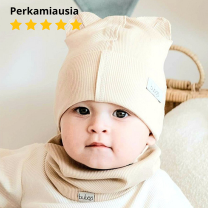 BEAR Cotton Baby Beanie with Teddy Ears – Cream | Ribbed One Layer Hat – BUBOO