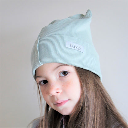 BEAR Cotton Baby Beanie with Teddy Ears – Mint | Ribbed One Layer Hat – BUBOO
