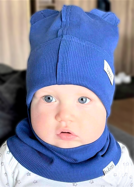BEAR Cornflower Cotton Beanie with Teddy Ears