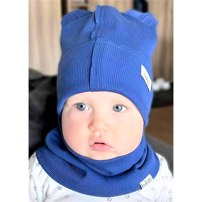 BEAR Cotton Baby Beanie with Teddy Ears – Cornflower | Ribbed One Layer Hat – BUBOO