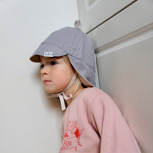 BEAR summer kids beanie with visor  laces and neck protection (100% cotton) - baby blue