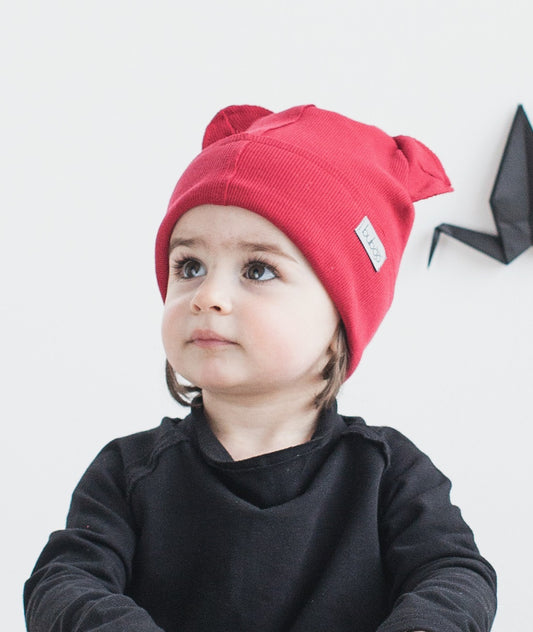 BEAR Cherry Double Cotton Beanie with Teddy Ears