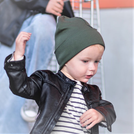 TRENDY Double-Layer Ribbed Cotton Kids Beanie – Khaki | Autumn/Spring Hat – BUBOO