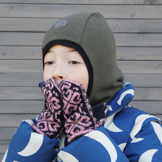 Luxury Cotton Kids Balaclava – Chaki | Autumn/Winter/Spring Helmet Hat – BUBOO