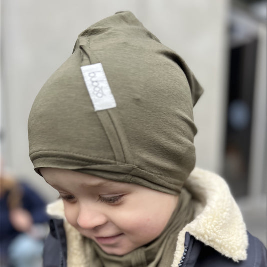 Kids double-layer cotton beanie UPSIDEDOWN – Khaki