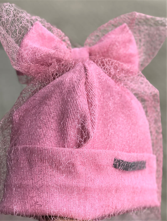 Extremely stylish girl doublelayered beanie with a tulle FASHIONISTA pink