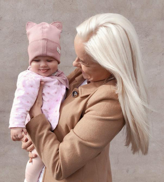 BEAR Ash Rose Double Cotton Beanie with Teddy Ears