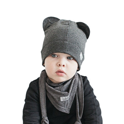 BEAR Dark gray Cotton Beanie with Teddy Ears