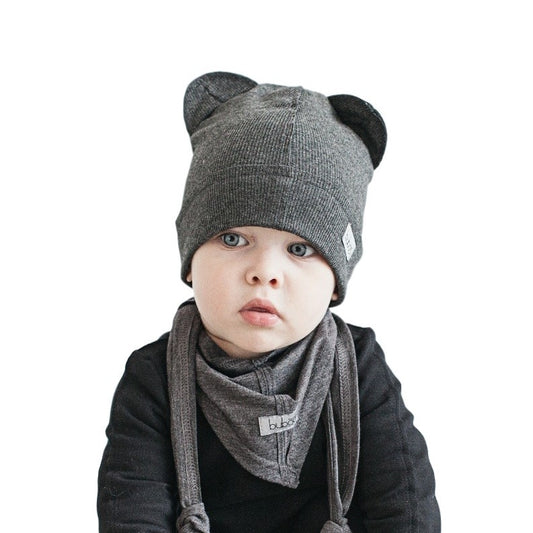 BEAR Dark gray Cotton Beanie with Teddy Ears