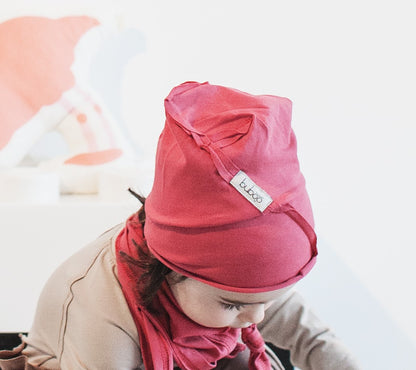 Kids thin cotton beanie UPSIDEDOWN – Raspberry