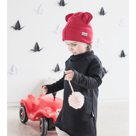 BEAR Cherry Double Cotton Beanie with Teddy Ears
