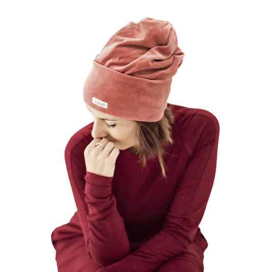 SCREWcz double layered velour beanie coral