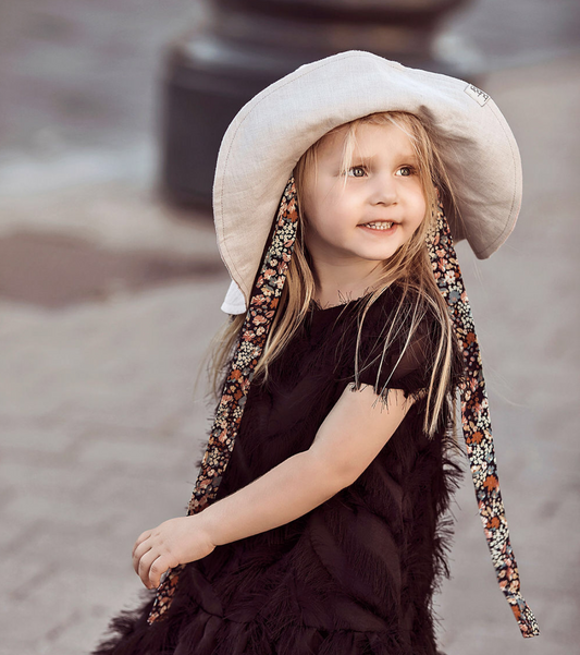 Impressive kids softened linen HAT with silky ribbons blush powder