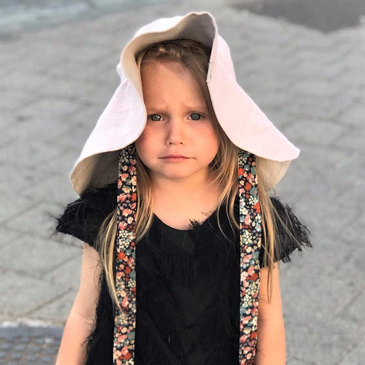 Impressive kids softened linen HAT with silky ribbons blush powder