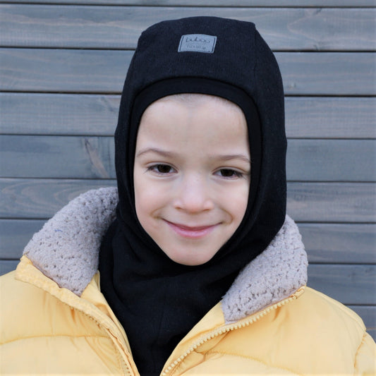 Luxury Cotton Kids Balaclava – Black | Autumn/Winter/Spring Helmet Hat – BUBOO