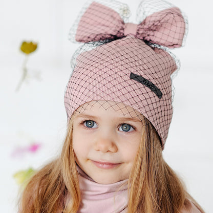 Extremely stylish girl doublelayered beanie FASHIONISTA powder with a black tulle