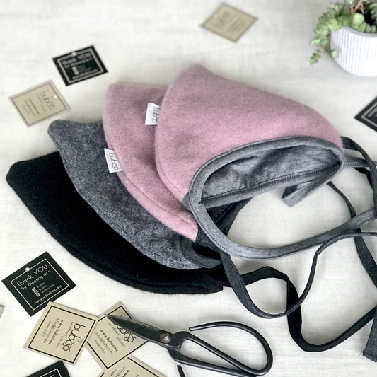 Kids egyptian wool beanie with straps for autumn/winter DROP grey