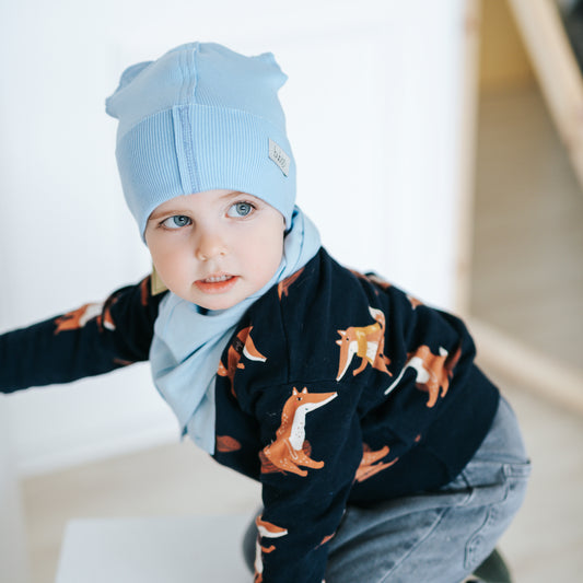 BEAR Cotton Baby Beanie with Teddy Ears – Cloud | Ribbed One Layer Hat – BUBOO