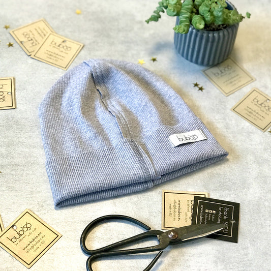 TRENDY Ribbed Cotton Kids Beanie – Mist | Spring/Autumn Hat – BUBOO