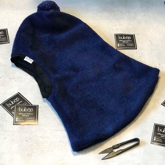 Stylish fall winter mohera II (new fabric) wool kids HELMET with pompom Dark blue