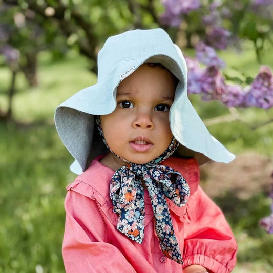 Impressive kids softened linen HAT with silky ribbons Mint