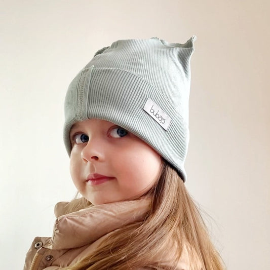 BEAR Cotton Baby Beanie with Teddy Ears – Mint | Ribbed One Layer Hat – BUBOO