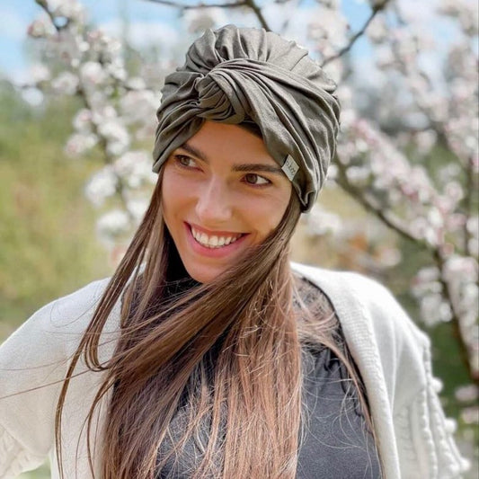 Sommer-dünne Beanie-Turban MÜTZE – Grau-Löwenzahn