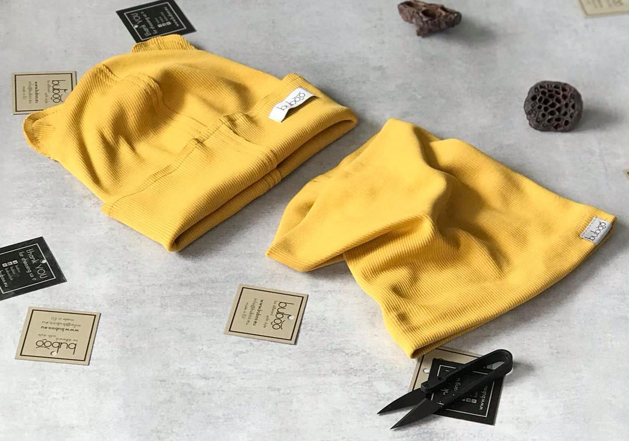 BEAR Mustard yellow Double Cotton Beanie with Teddy Ears