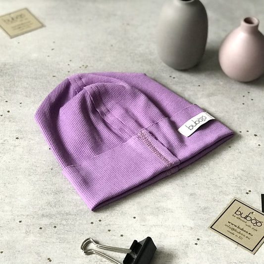 TRENDY Ribbed Cotton Kids Beanie – Purple | Spring/Autumn Hat – BUBOO