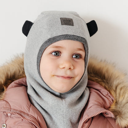 Luxury BEAR Cotton Kids Balaclava – Grey | Autumn/Winter/Spring Hat – BUBOO