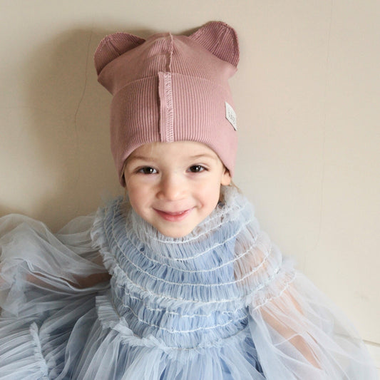BEAR Ash Rose Double Cotton Beanie with Teddy Ears