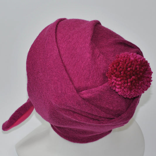 POMPOM winter double layered wool beanie raspberry