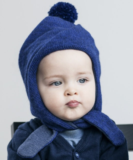 POMPOM winter double layered wool beanie corn flower