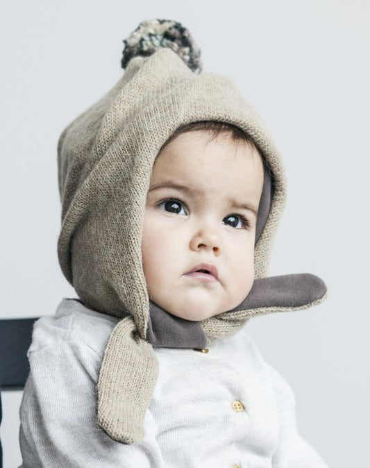 POMPOM winter double layered wool beanie sand
