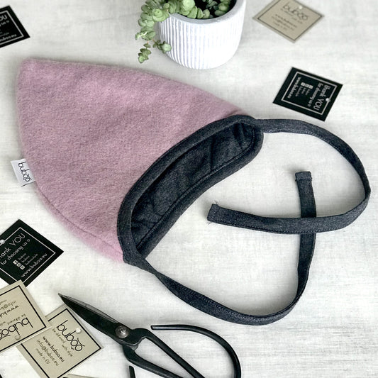 Kids mohera wool beanie with straps for autumn/winter DROP ash rose / dark grey inside