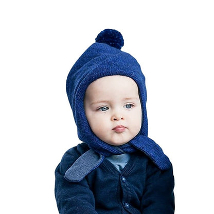 POMPOM winter double layered wool beanie corn flower