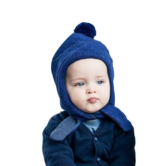 POMPOM winter double layered wool beanie corn flower