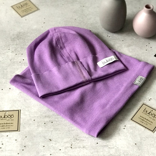 TRENDY Ribbed Cotton Kids Beanie – Purple | Spring/Autumn Hat – BUBOO