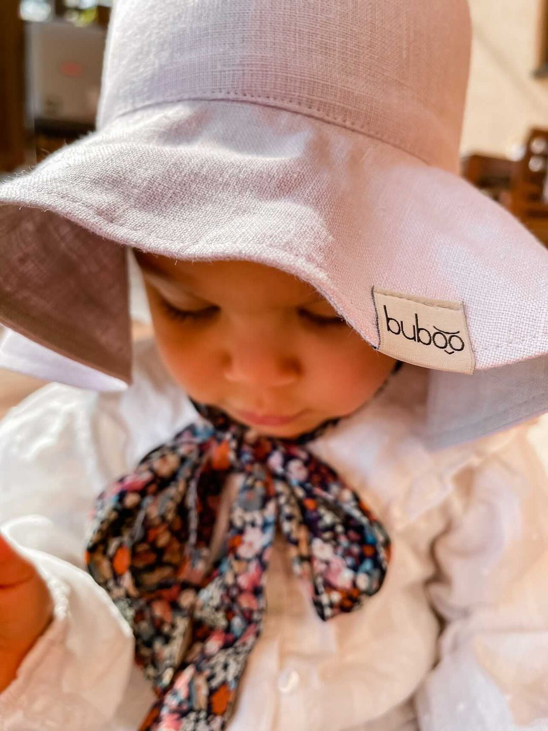 Impressive kids softened linen HAT with silky ribbons blush powder