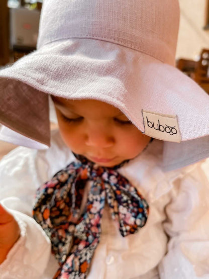 Impressive kids softened linen HAT with silky ribbons blush powder