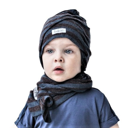 Screw2 Beanie – Stripes (Mocha/Blue) | Double-Layer Twisted Hat for All Ages