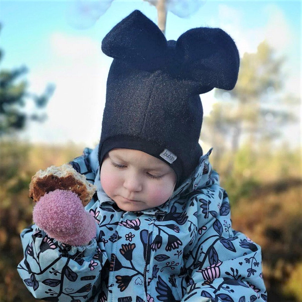 Stylish fall winter mohera wool kids helmet FASHIONISTA black